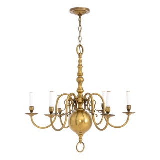 Dutch Style Six Branch Brass Chandelier, 20th Century For Sale