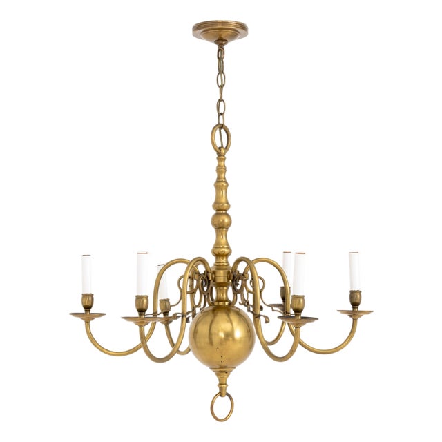 Dutch Style Six Branch Brass Chandelier, 20th Century For Sale