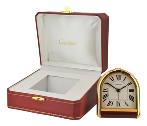 18CT Gold Plated Cased Romane Pendulette Quartz Alarm Clock by Cartier, Paris, 1980s