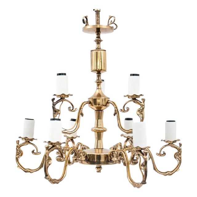 Brass Chandelier, Poland, 1950s For Sale