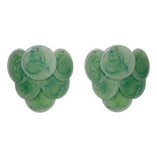 Glass Wall Sconces with Acid-Etched Alabaster Glass Discs, 1990s, Set of 2 For Sale