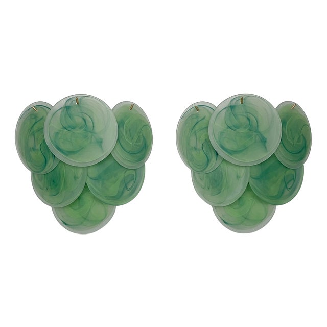 Glass Wall Sconces with Acid-Etched Alabaster Glass Discs, 1990s, Set of 2 For Sale