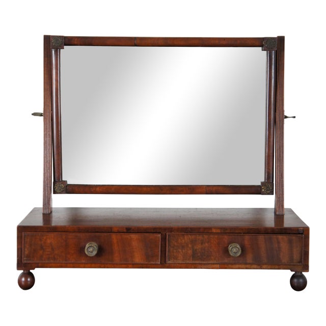 Antique American Sheraton Flame Mahogany Dresser Top Shaving Stand