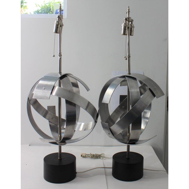 Silver Armillary Style Table Lamps - the Pair For Sale - Image 8 of 13