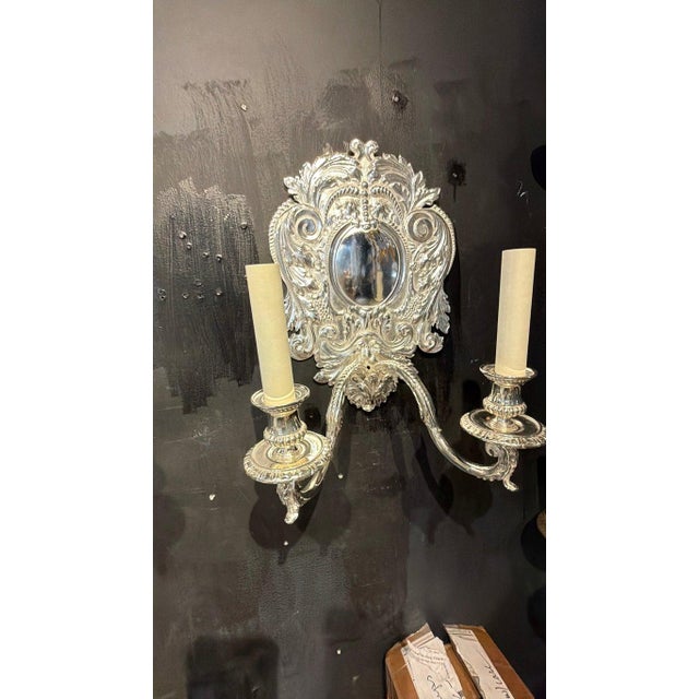Silver 1900 Baroque Caldwell Silver Plated Sconces - Pair For Sale - Image 8 of 8