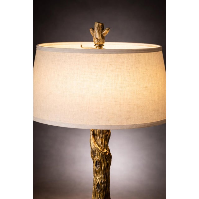 Late 20th Century Modern Sculptural Driftwood Sunlit Bronze Finish Table Lamp - With Linen Drum Shade For Sale - Image 4 of 9