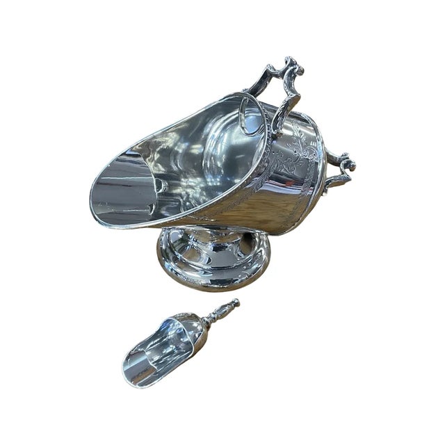 Late 19th Century Late 19th Century Engraved Silverplate Sugar Scuttle With Scoop For Sale - Image 5 of 9