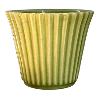 Vintage Boho French Glazed Ceramic Pleated Vase For Sale