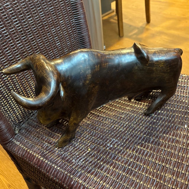 Fantastic Mid Century Hand Carved Burl Wood Bull. This guy is heavy, he’s made out of a very dense Burl wood, which is...