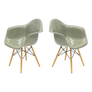 Pair of 2nd Generation "Seafoam" Fiberglass Eames Shell Chairs by Herman Miller For Sale