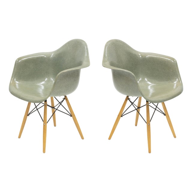 Pair of 2nd Generation "Seafoam" Fiberglass Eames Shell Chairs by Herman Miller For Sale