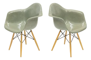 Pair of 2nd Generation "Seafoam" Fiberglass Eames Shell Chairs by Herman Miller