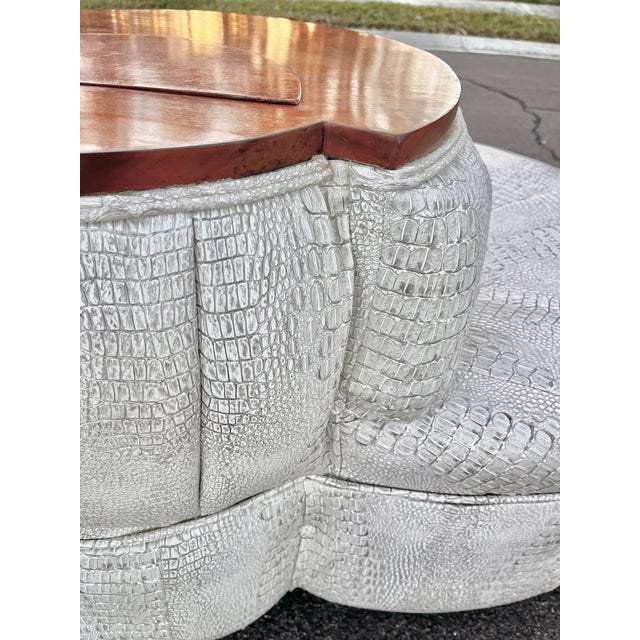 Mid Century Modern Tufted Snakeskin Nautilus Settee Coin Sofa With Wood Top For Sale - Image 12 of 18