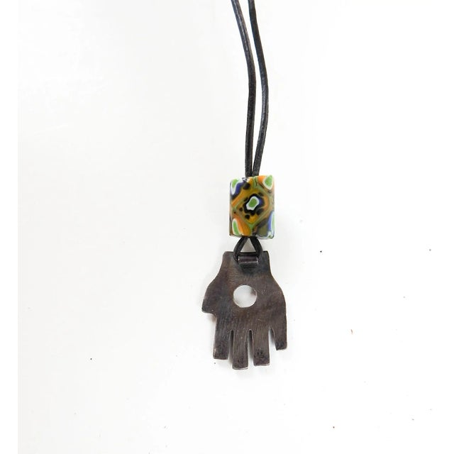 Rustic Vintage 1990s Sterling Silver Hand Symbol Pendant Artist Studio For Sale - Image 3 of 3