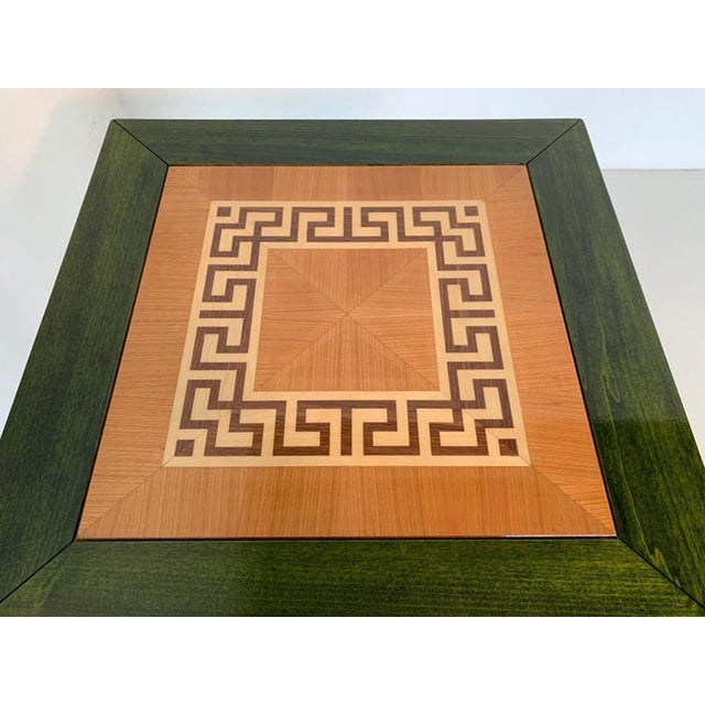 Wood Italian Coffee Table in Green Aniline with Maple Geometric Inlay and Gilt Detail, 1980s For Sale - Image 7 of 9