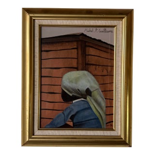 1990s Vintage Michel R. Guillaume Haitian Woman Still Life Oil on Canvas Painting, Framed For Sale
