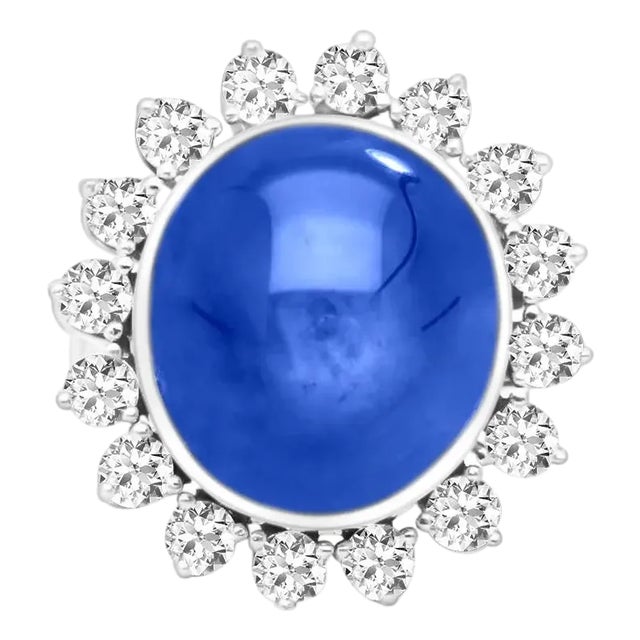Agl Certified 30 Carat No Heat Ceylon Blue Star Sapphire & Diamond Halo Ring For Sale