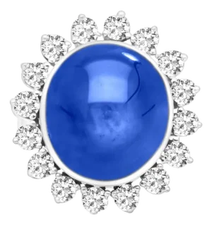 Agl Certified 30 Carat No Heat Ceylon Blue Star Sapphire & Diamond Halo Ring