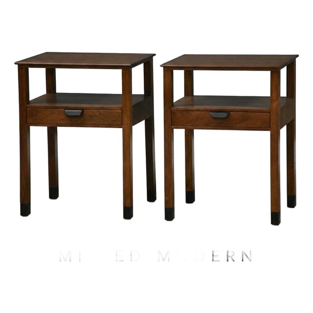 1950s Refinished Walnut Nightstands by Edward Wormley for Dunbar - A Pair For Sale