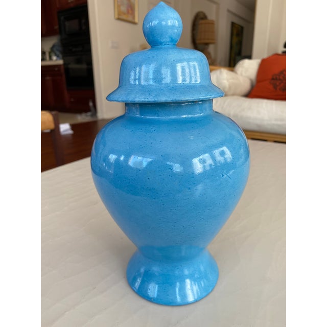 Nora Fenton blue lidded vase urn imported from Hong Kong. Perfect way to add color to a room Excellent condition.