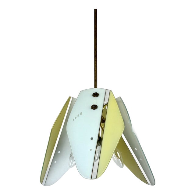 Mid-Century Italian Pendant Light in Brass and Glass, 1950s For Sale