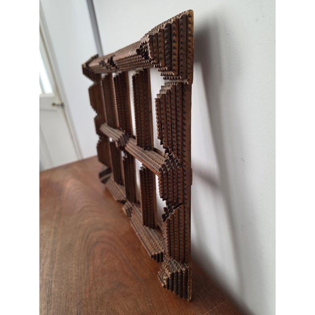 Rustic Antique Tramp Art Photo Frame, Folk Art Wooden Picture Frame, Black Forest Style Cabinet Card Holder, Rustic Wall Display For Sale - Image 3 of 12