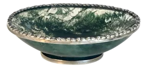 Exquisite Moss Agate Pedestal Bowl with Silver Mounts, Unmarked, Early 20th C.