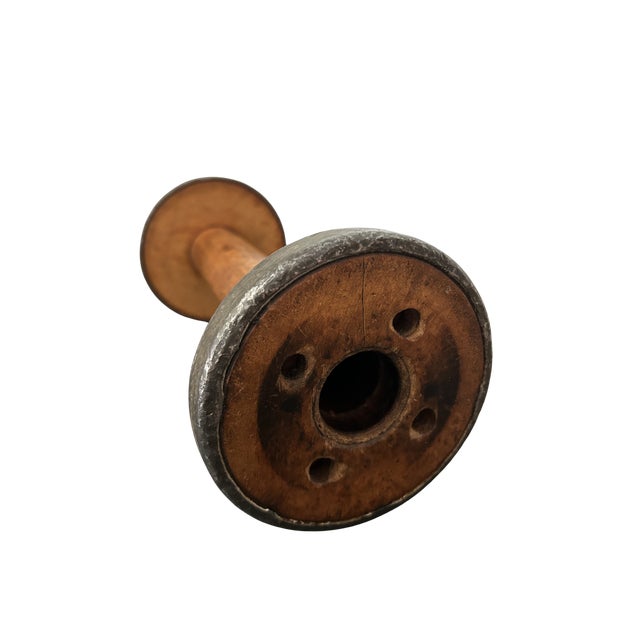 Antique 19th Century Wooden Textile Spool With Metal Rims – Large Industrial Bobbin | Farmhouse & Mill Decor Accent For Sale - Image 9 of 10