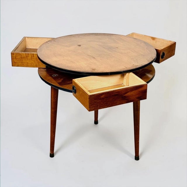 Italian Round Side Tables with Radial Drawers, 1950s, Set of 2 For Sale - Image 9 of 17