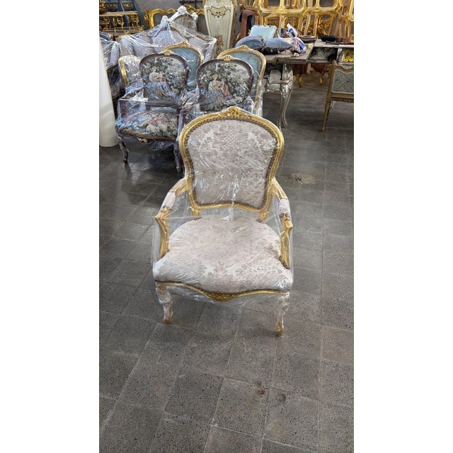 1960s Rococo Armchairs Beige Upholstery Salon Accent Chairs For Sale - Image 4 of 9