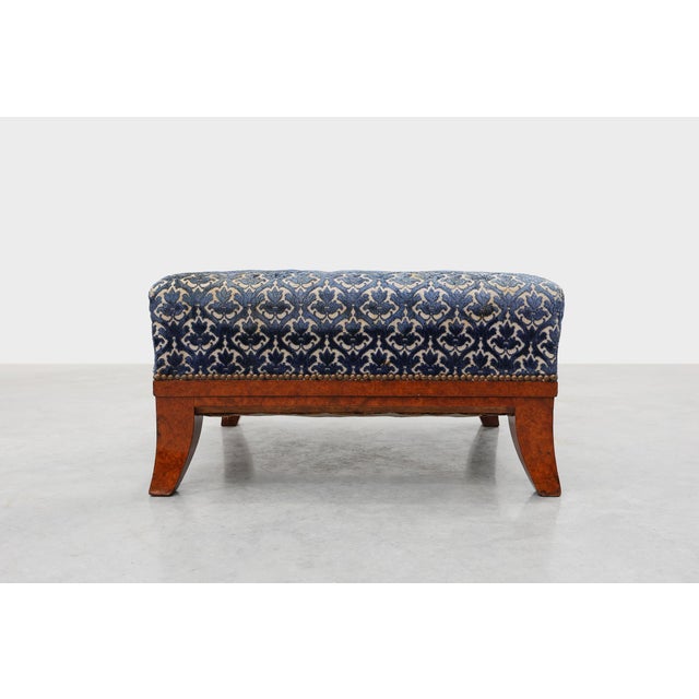 20th Century Art Deco Upholstered Ottoman with Sabre Legs, France, 1950s For Sale - Image 3 of 11