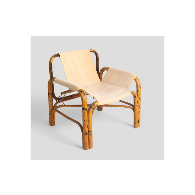 Rustic Vintage Bamboo and Canvas Armchair, 1960s For Sale - Image 3 of 12