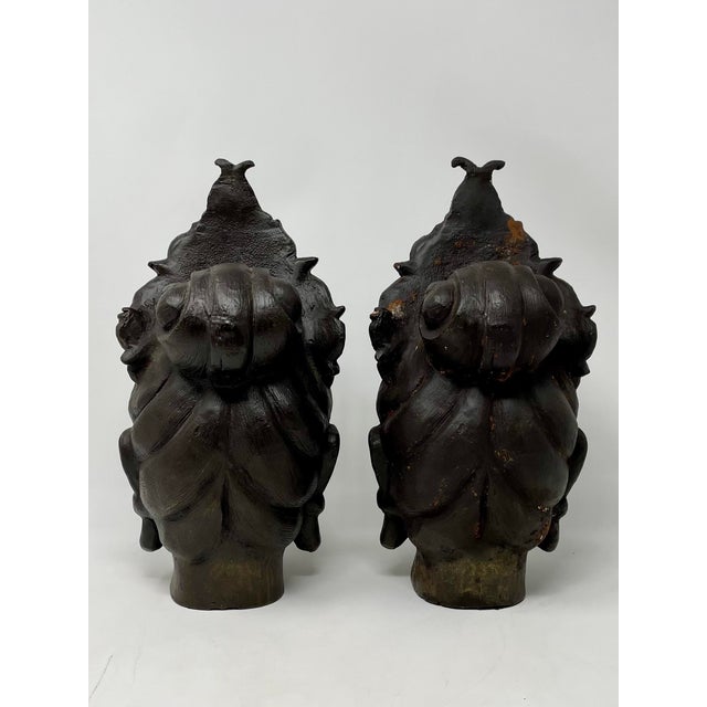 Black Antique Guan Yin Bodhisattva Bronzed Iron Head Figures - Set of 2 For Sale - Image 8 of 10