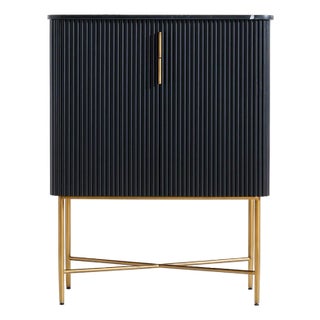 Crate & Barrel Fayette Blacck Nero Marquina Fluted Bar Cabinet For Sale