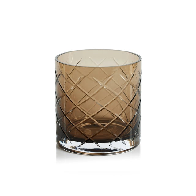 Transitional Mariel 6" Tall Hand Cut Glass Vase/Candle Holder, Walnut For Sale - Image 3 of 3