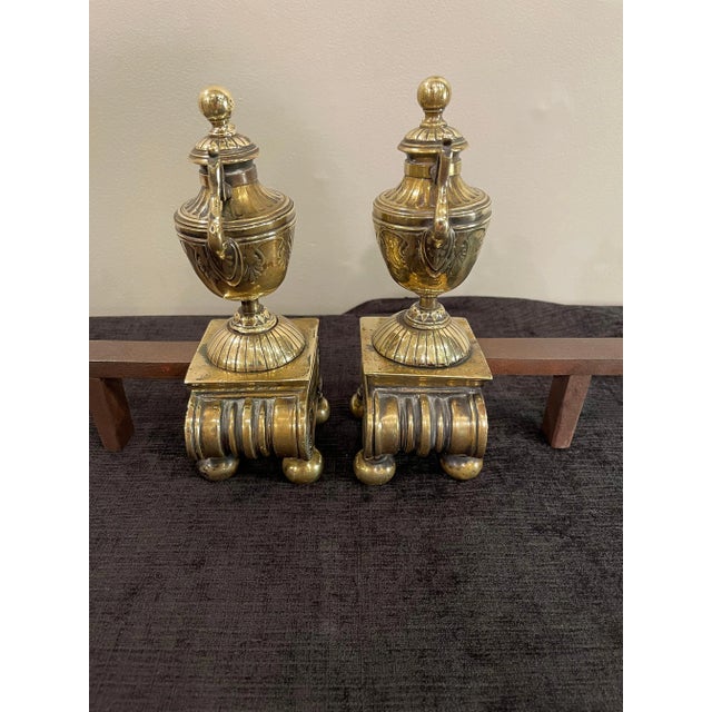 Gold Mid 19th Century Brass Andirons, of Proportions - a Pair For Sale - Image 8 of 13