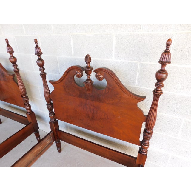 Antique Flame Mahogany Chippendale Style Bell Flower Finial Poster Beds - A Pair For Sale - Image 11 of 18