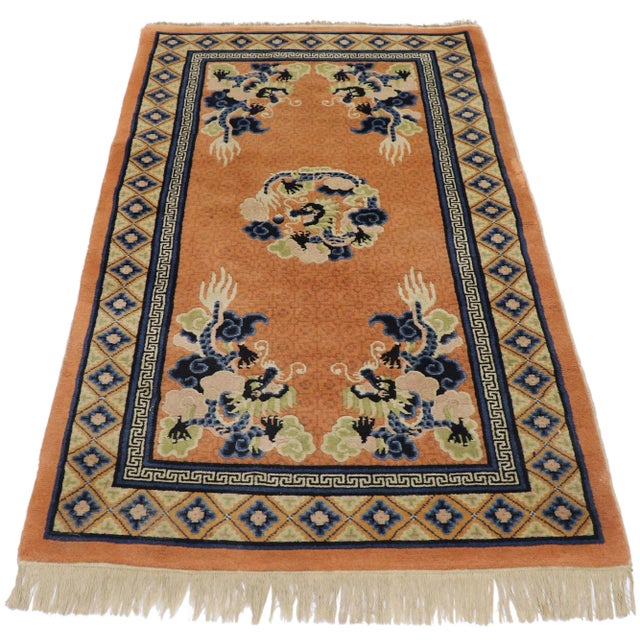 Chinese Antique Chinese Five Claw Dragon Pictorial Rug, 03'00 X 05'01 For Sale - Image 3 of 11
