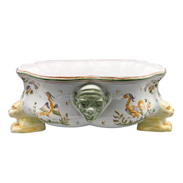 Large 18th Century Style French Hand-Painted Faience Foot Bath (Pédiluve) / Centerpiece Bowl by Nicole Tilloy – Rococo Revival / French Country For Sale - Image 11 of 14