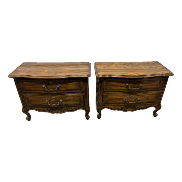 Late 20th Century Drexel Chatillon Collection Louis XV French County Style Oak Nightstands - A Pair For Sale