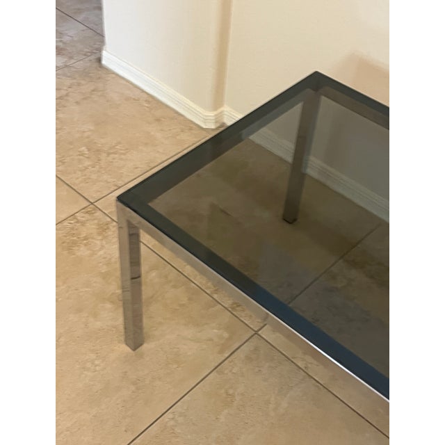 Metal Mid Century Chrome and Smoke Glass Coffee Table in Style of Florence Knoll For Sale - Image 7 of 12