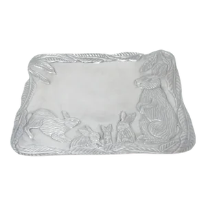 Vintage Holland Boone Scottsdale Polished Pewter Tray Featuring Rabbits