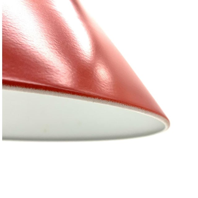 Louis Poulsen Vintage Scandinavian Cone Pendant Lamp in Red Enamel & Ceramic in the style of Louis Poulsen, 1960s For Sale - Image 4 of 15