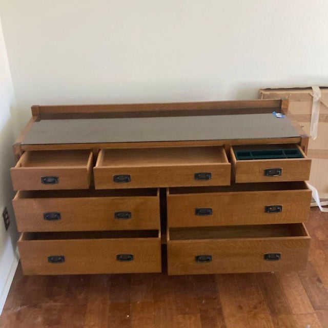Mission Stickley Solid Wood 7-Drawer Dresser With Metal Pulls For Sale - Image 3 of 6