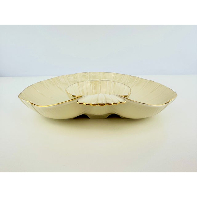 Ivory Vintage Lenox Ivory Porcelain Shell Serving Platter With Gold Trim and Dip Bowl For Sale - Image 8 of 12