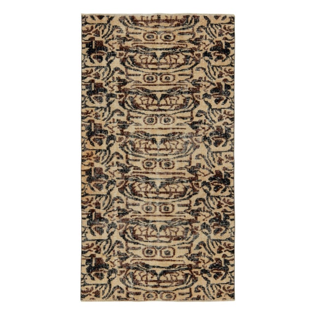 1960s Vintage Deco Runner in Beige-Brown & Black Geometric Pattern, Distressed For Sale In New York - Image 6 of 6