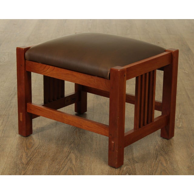 Stickley Mission Collection Cherry Brown Leather Seat Footstool Chairish