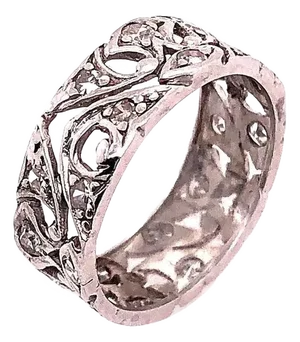 Platinum and Diamond Wedding Band / Bridal Ring Filigree Design, Size 5.25