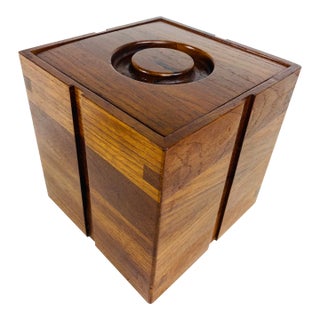 Mid Century Vintage Danish Teak Bar Accessory Ice Bucket For Sale