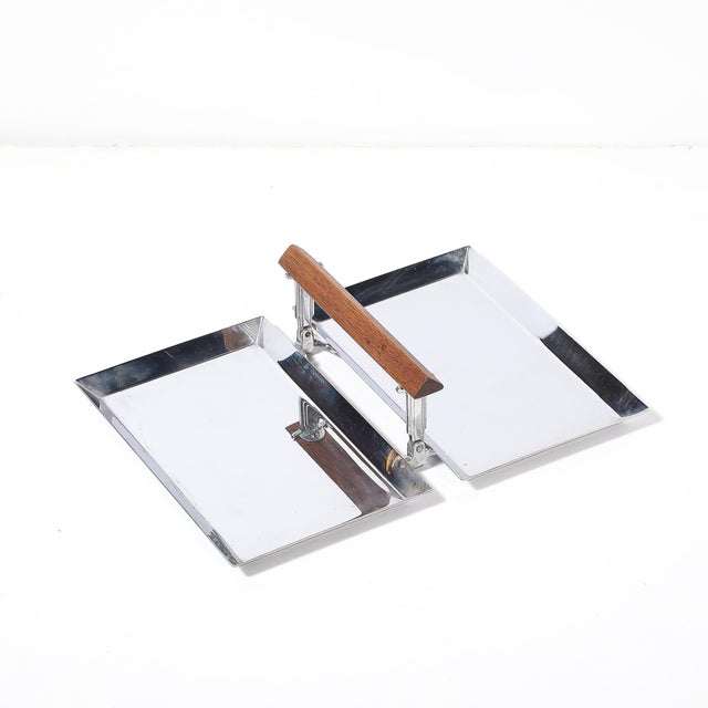 1930s Art Deco Chrome Folding Tray With Triangular Walnut Handle For Sale - Image 5 of 12